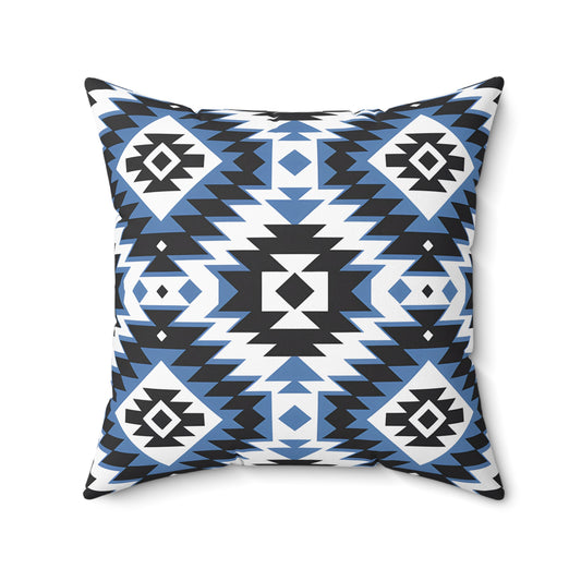 Aztec Pattern Decorative Pillow | Boho Home Decor | Blue Tribal Cushion for Living Room | Cozy Accent Pillow | Gift for Housewarming, - LOLA VEGAS ART