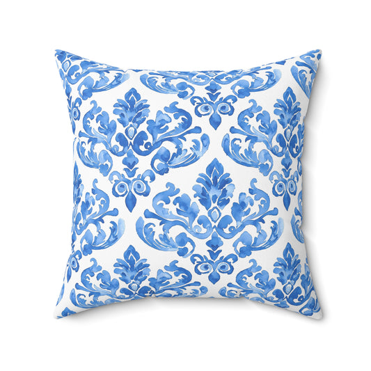 Blue Floral Damask Pillow - Cozy Home Decor, Decorative Couch Cushion, Luxurious Throw Pillow, Elegant Gift for Her, Living Room Accent - LOLA VEGAS ART