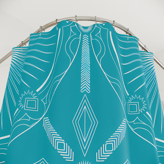 Turquoise Geometric Mandala Shower Curtain | Boho Pattern Bathroom Decor