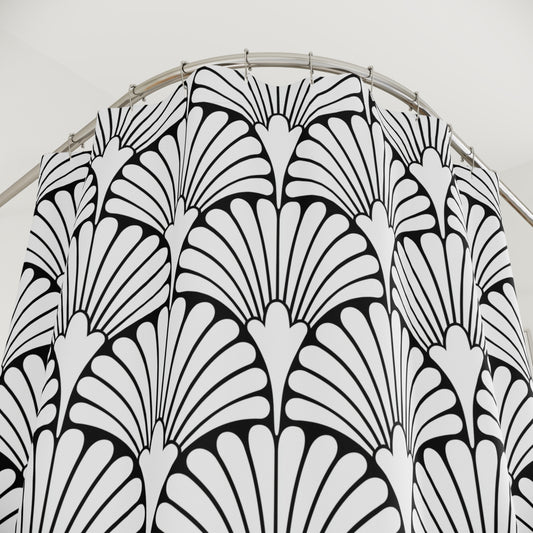 Art Deco Fan Pattern Shower Curtain | Black White Geometric