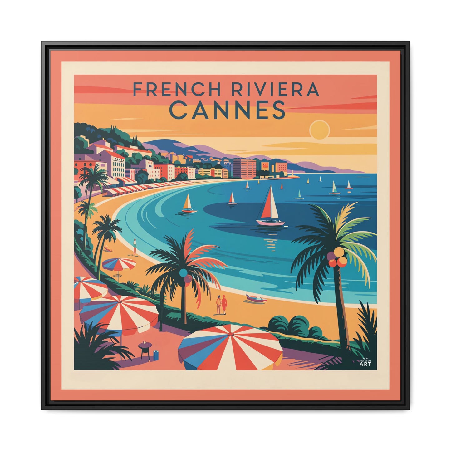 French Riviera Canvas Art Print, Vintage Wall Decor, Coastal Home Decor, Framed Art for Beach Lovers, Travel-inspired Gift