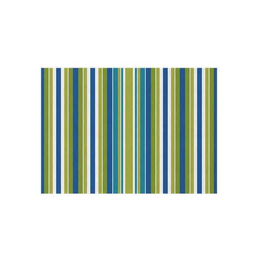 Blue Green White Stripe Outdoor/Indoor Rug | Patio Mat, Weather-Resistant