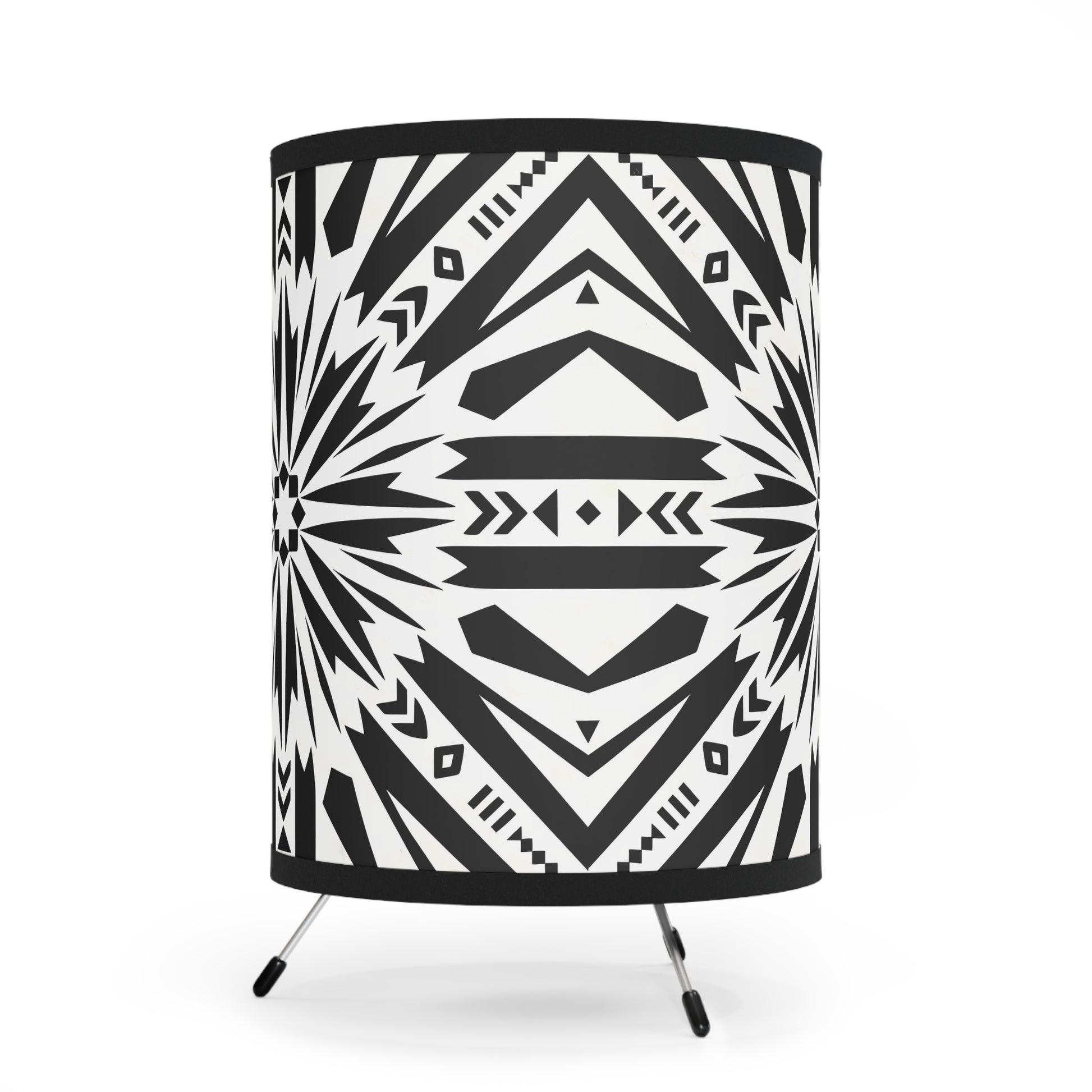 Black and White Modern Tribal Tripod Lamp with Bold High-Res Print, Boho Decor, Living Room Accent, Unique Lighting - LOLA VEGAS ART