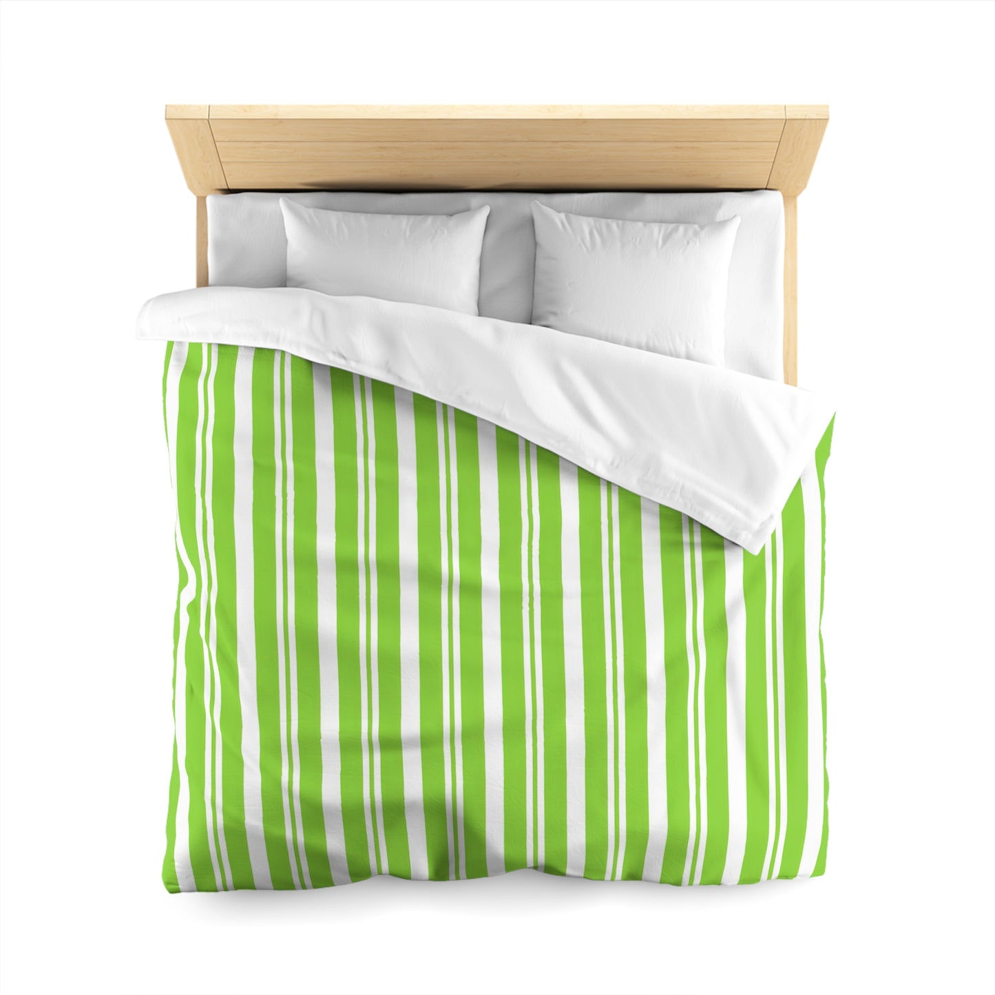 Vibrant Green Striped Microfiber Duvet Cover, Fresh Bedding, Eco-Friendly Comforter, Spring Decor, Bedroom Upgrade - LOLA VEGAS ART