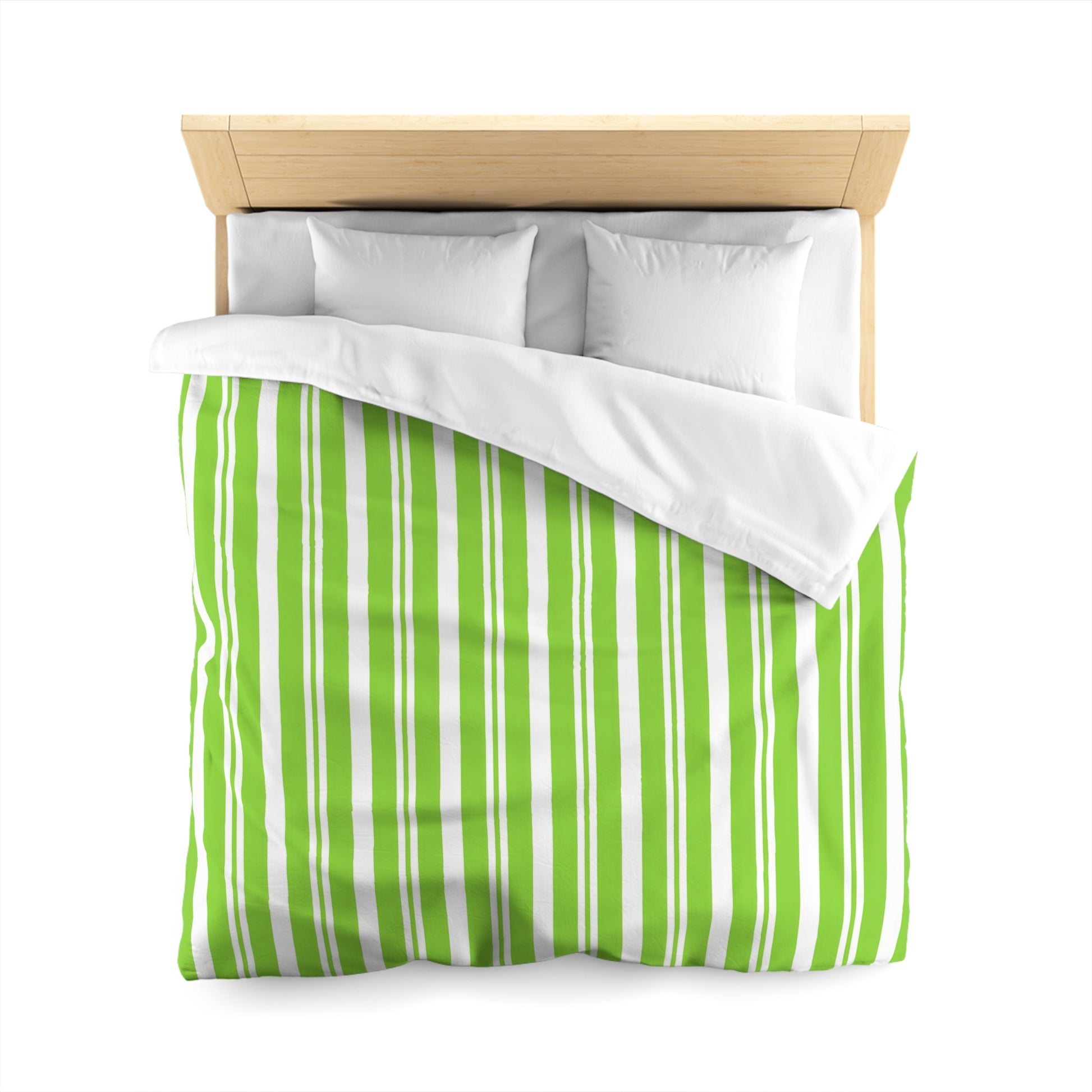 Vibrant Green Striped Microfiber Duvet Cover, Fresh Bedding, Eco-Friendly Comforter, Spring Decor, Bedroom Upgrade - LOLA VEGAS ART