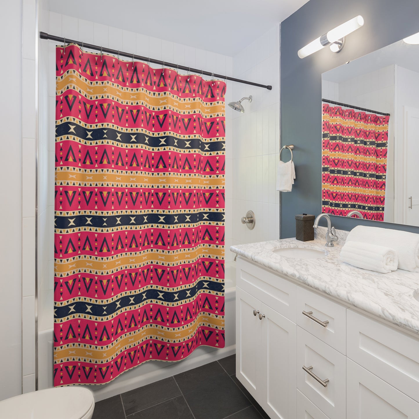 Boho Chic Shower Curtain, Colorful Tribal Pattern, Bathroom Decor, Ethnic Print Shower Curtain, Unique Bath Accessory