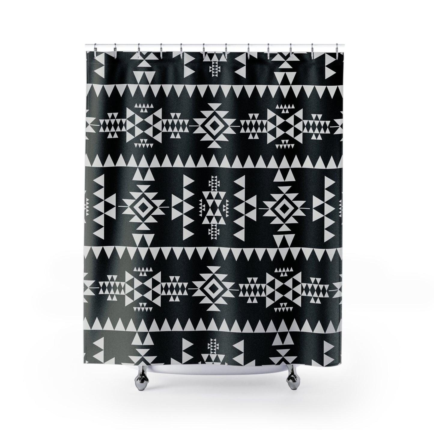 Tribal Boho Southwest Shower Curtain - Black & White Geometric Ethnic Home Decor, Bathroom Accessories, Indie Art Bath Decor,