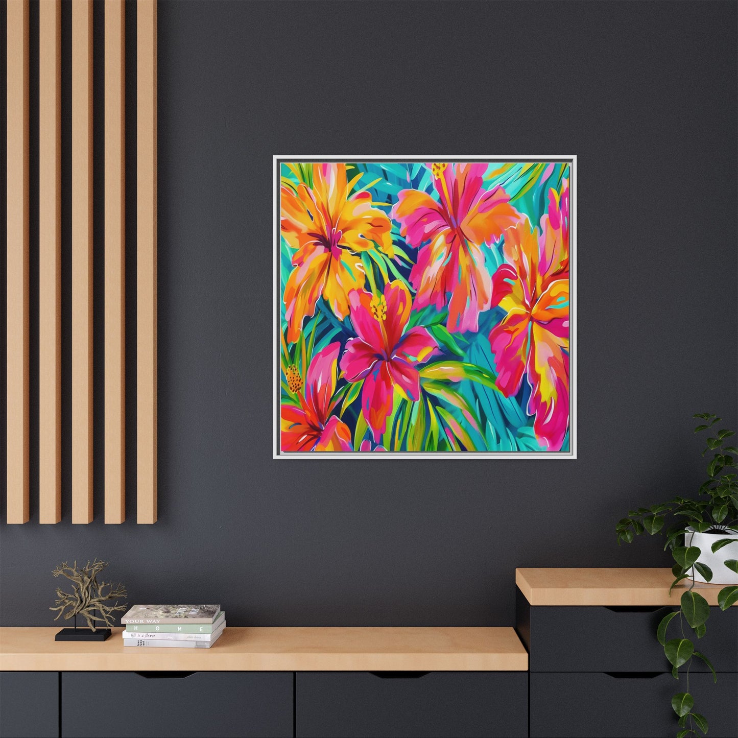 Vibrant Floral Canvas Art Print, Tropical Wall Decor, Colorful Framed Artwork, Gift for Nature Lovers, Home Decoration - LOLA VEGAS ART