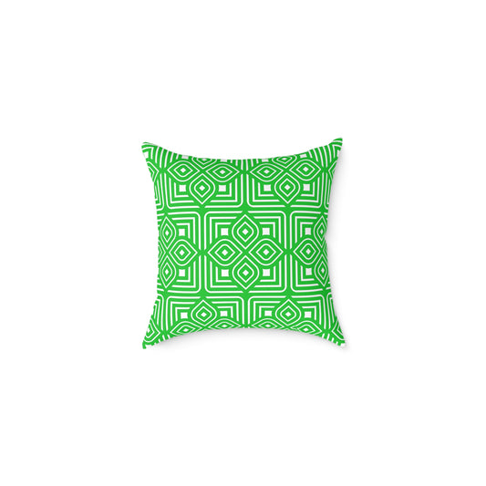Geometric Diamond Tile Square Pillow | Green White Pattern Throw Pillow