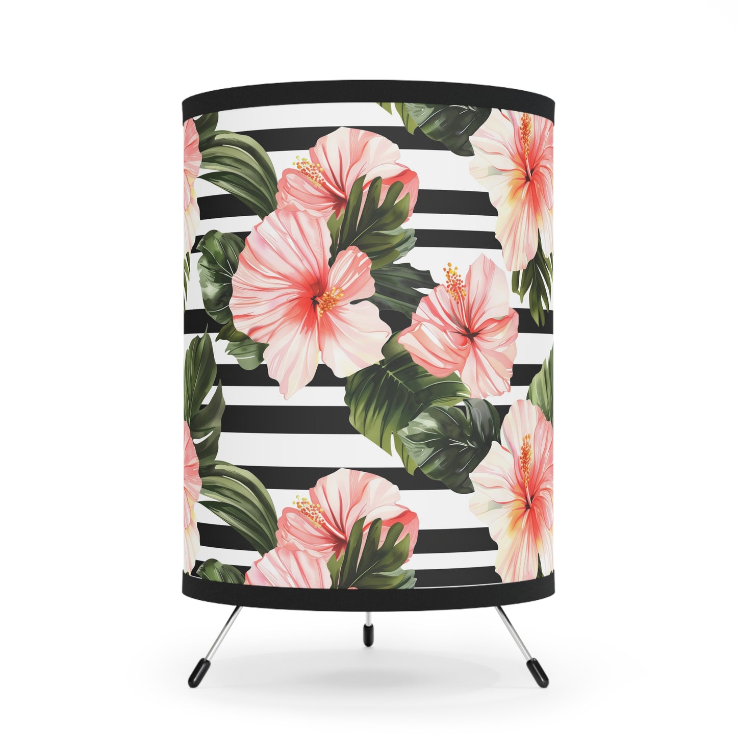 Tropical Floral Tripod Lamp, Bohemian Home Decor, Hibiscus Lighting, Living Room Accent, Nightstand Light, Gift for Her - LOLA VEGAS ART