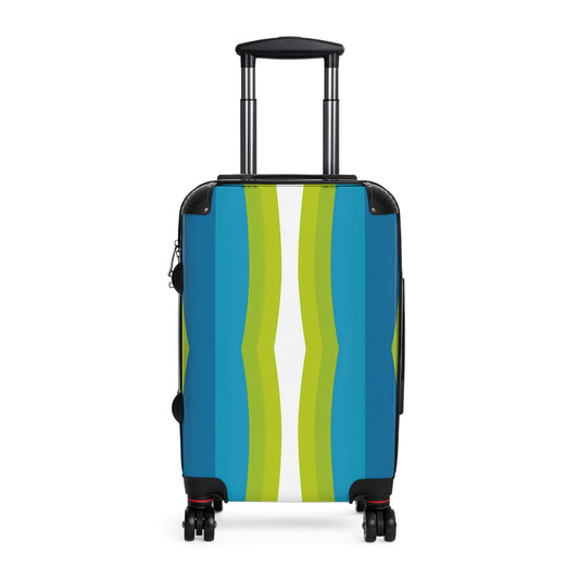 Blue Green Wave Stripe Suitcase | Travel Luggage
