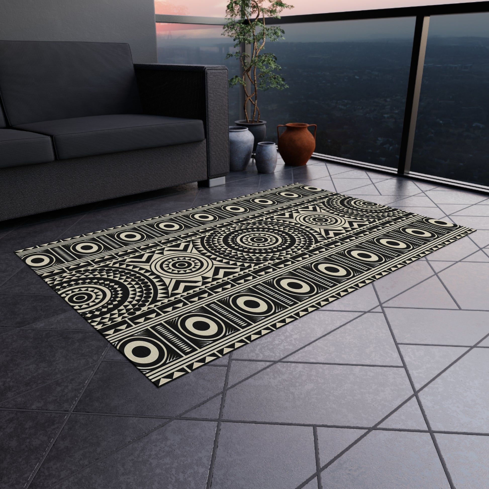 Stylish Outdoor Rug with Geometric Design, Patio Decor, Boho Outdoor Mat, Garden Area Rug, Unique Home Accent, Summer BBQ Decor - LOLA VEGAS ART