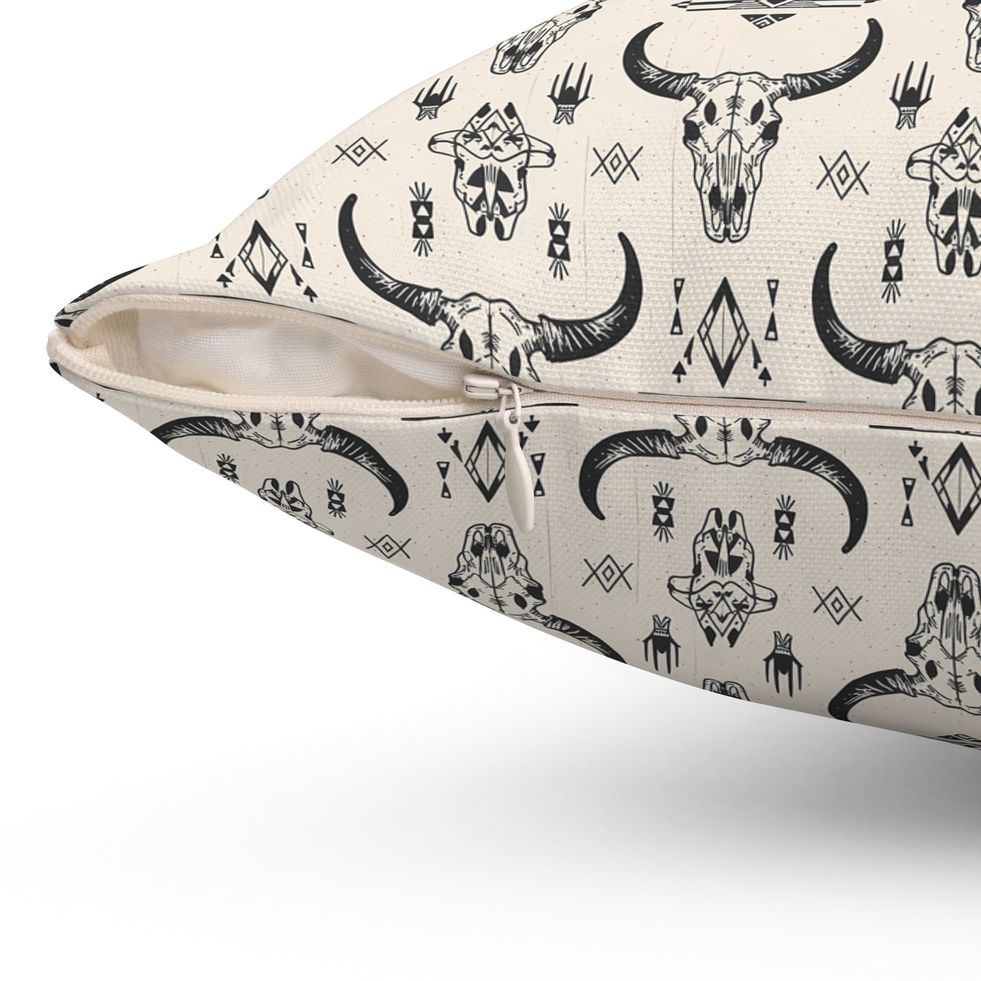 Bohemian Cow Skull Pillow - Rustic Home Decor, Farmhouse Accent, Cozy Living Room, Gift for Cow Lovers, Western Style - LOLA VEGAS ART