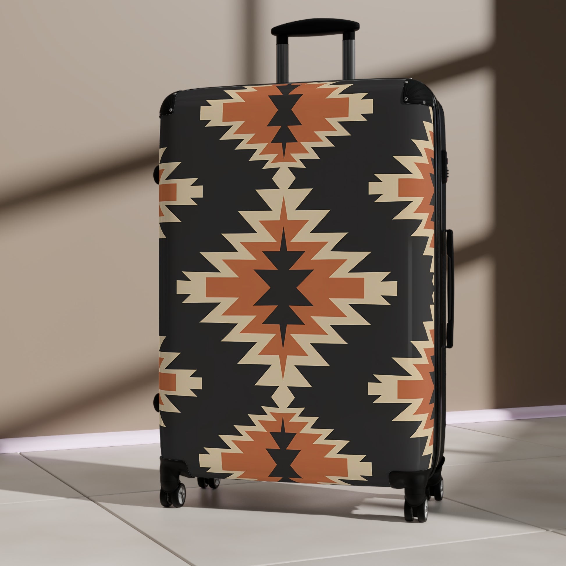 Tribal Pattern Suitcase, Travel Luggage, Bohemian Carry-On, Stylish Black Suitcase with Unique Design, Perfect for Adventurers, Gift for - LOLA VEGAS ART