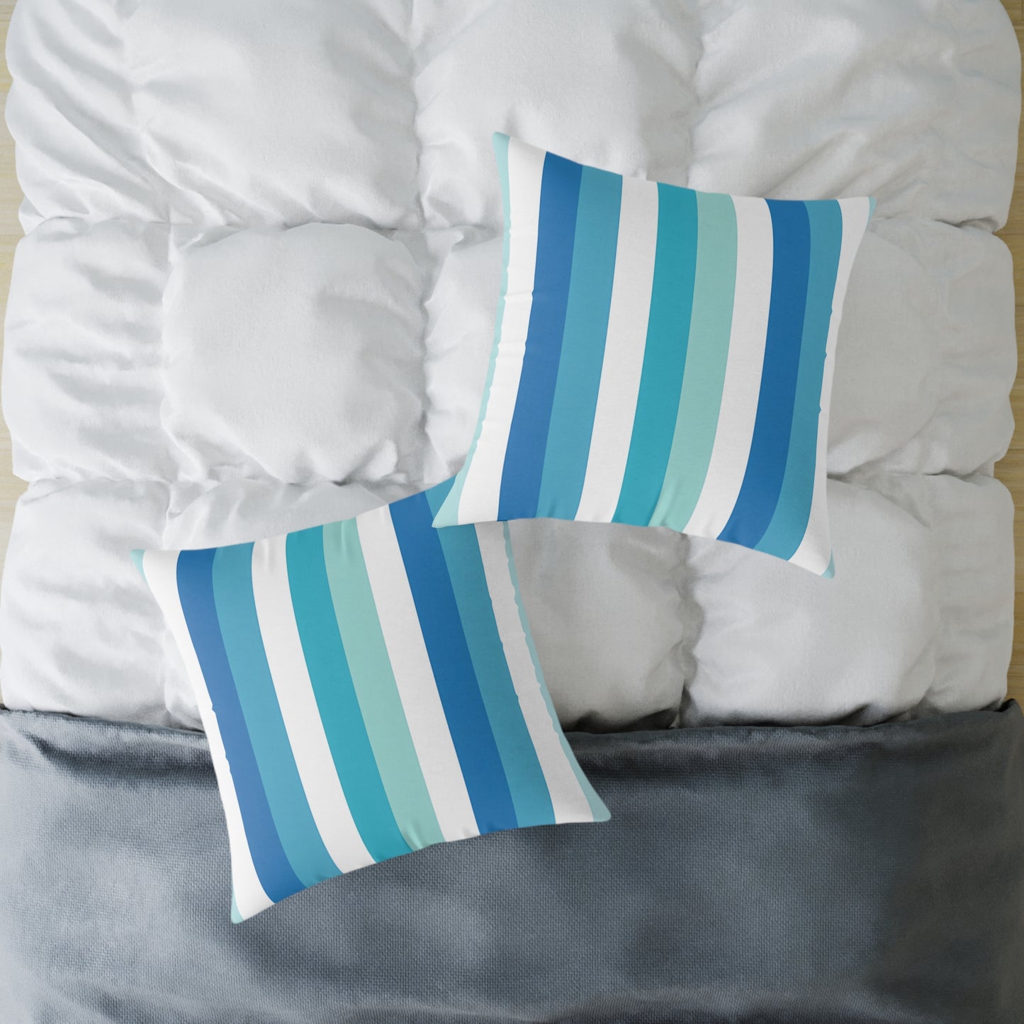 Blue Teal White Vertical Stripes Pillow | Square Pillow
