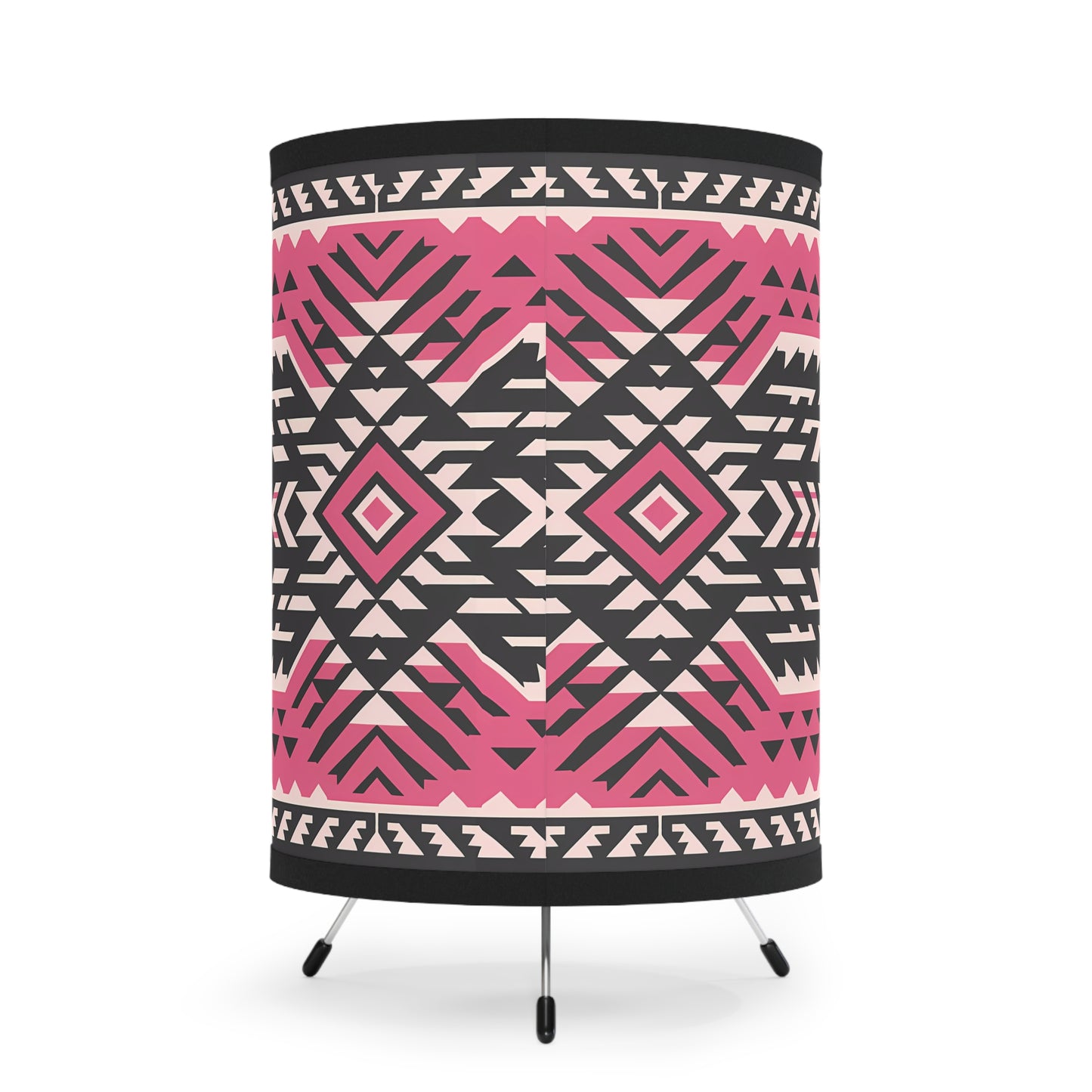 Table Lamp, Pink Black White Tribal Boho Design, Eclectic Home Decor, US CA Plug, Ethnic Lampshade, bedroom, living room decor - LOLA VEGAS ART