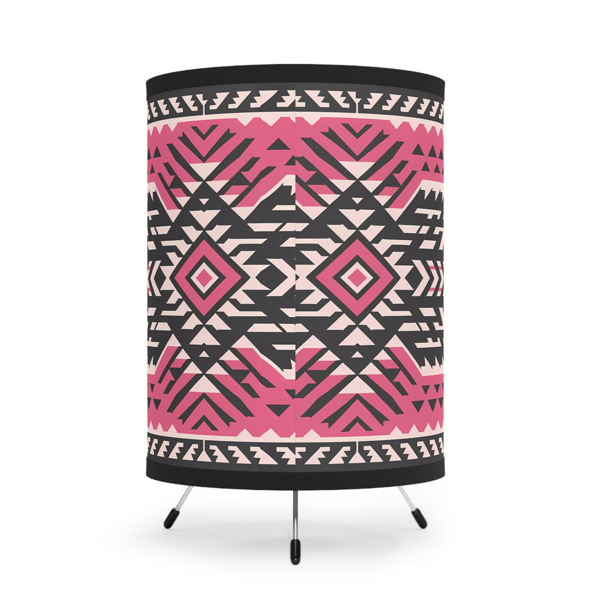 Table Lamp, Pink Black White Tribal Boho Design, Eclectic Home Decor, US CA Plug, Ethnic Lampshade, bedroom, living room decor - LOLA VEGAS ART