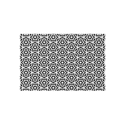 Black White Moroccan Tile Pattern Outdoor/Indoor Rug | Geometric Patio Mat