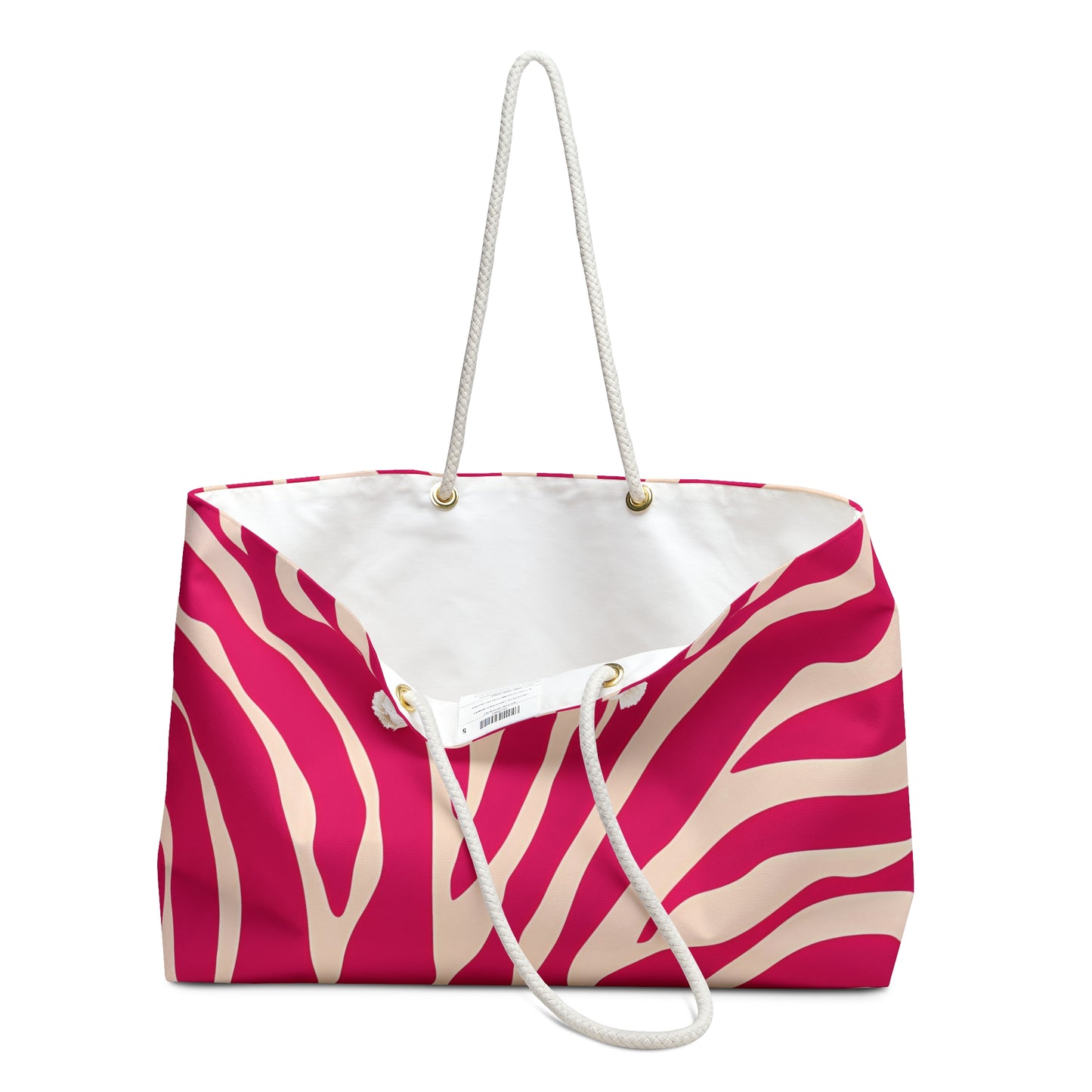 Zebra Stripe Weekender Bag, Travel Tote, Overnight Bag, Luxury Shoulder Bag, Stylish Carry-On, Red-Pink Zebra Print Accessory - LOLA VEGAS ART