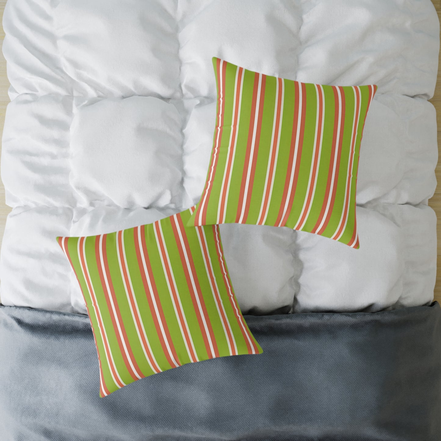 Green Orange Stripe Square Pillow | Canvas Throw , Retro Stripes