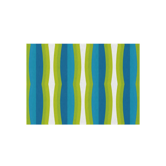 Blue Green White Wave Stripe Outdoor Rug | Patio Mat