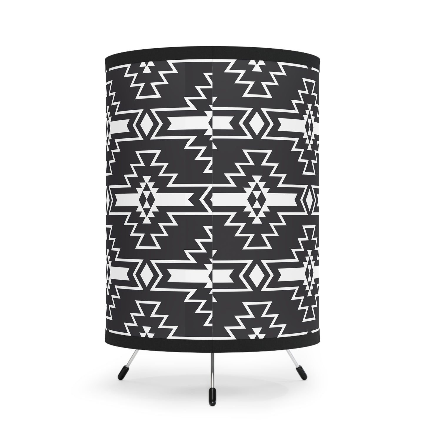 Modern Tribal Tripod Lamp, Bohemian Home Decor, Unique Lighting, Black and White Shade, Stylish Gift for New Home, Southwestern Design - LOLA VEGAS ART