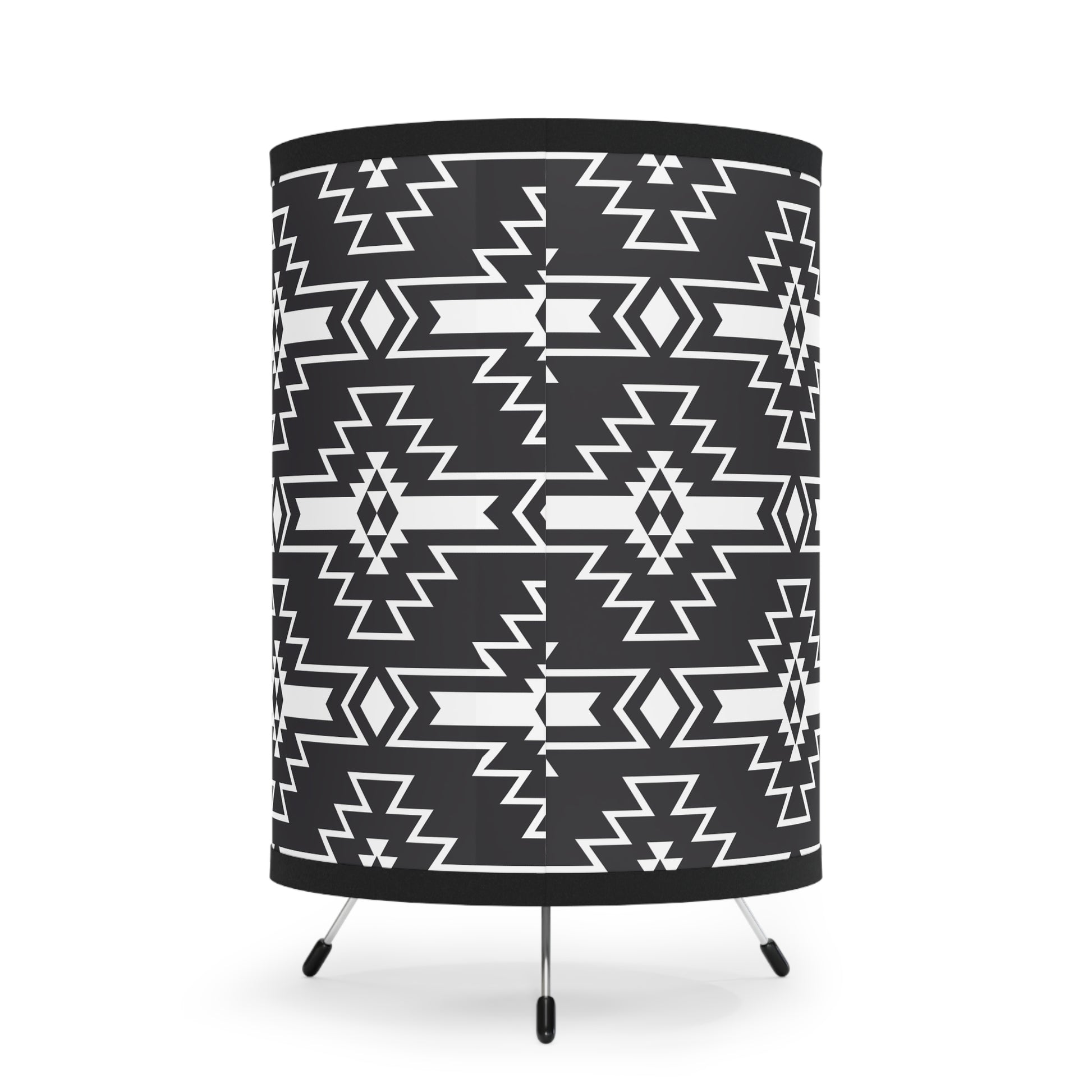 Modern Tribal Tripod Lamp, Bohemian Home Decor, Unique Lighting, Black and White Shade, Stylish Gift for New Home, Southwestern Design - LOLA VEGAS ART