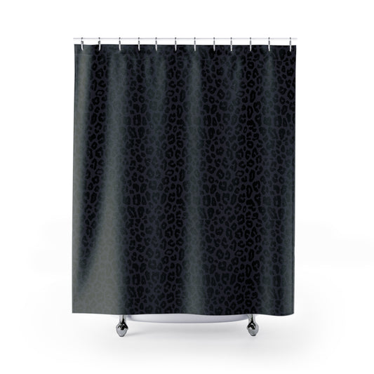 Leopard Print Shower Curtain - Classy Bathroom Decor, Dramatic Black Design, Safari Wildlife Theme, Unique Home Gift, Animal Lover Bathroom - LOLA VEGAS ART