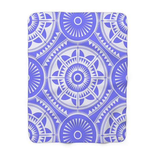purple White Compass Mandala Sherpa Blanket | Nautical Geometric Cozy Throw