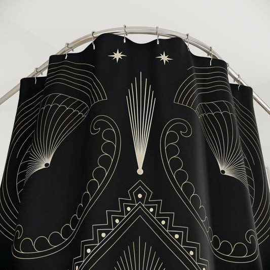Art Deco Starburst Shower Curtain | Black White Geometric Bathroom