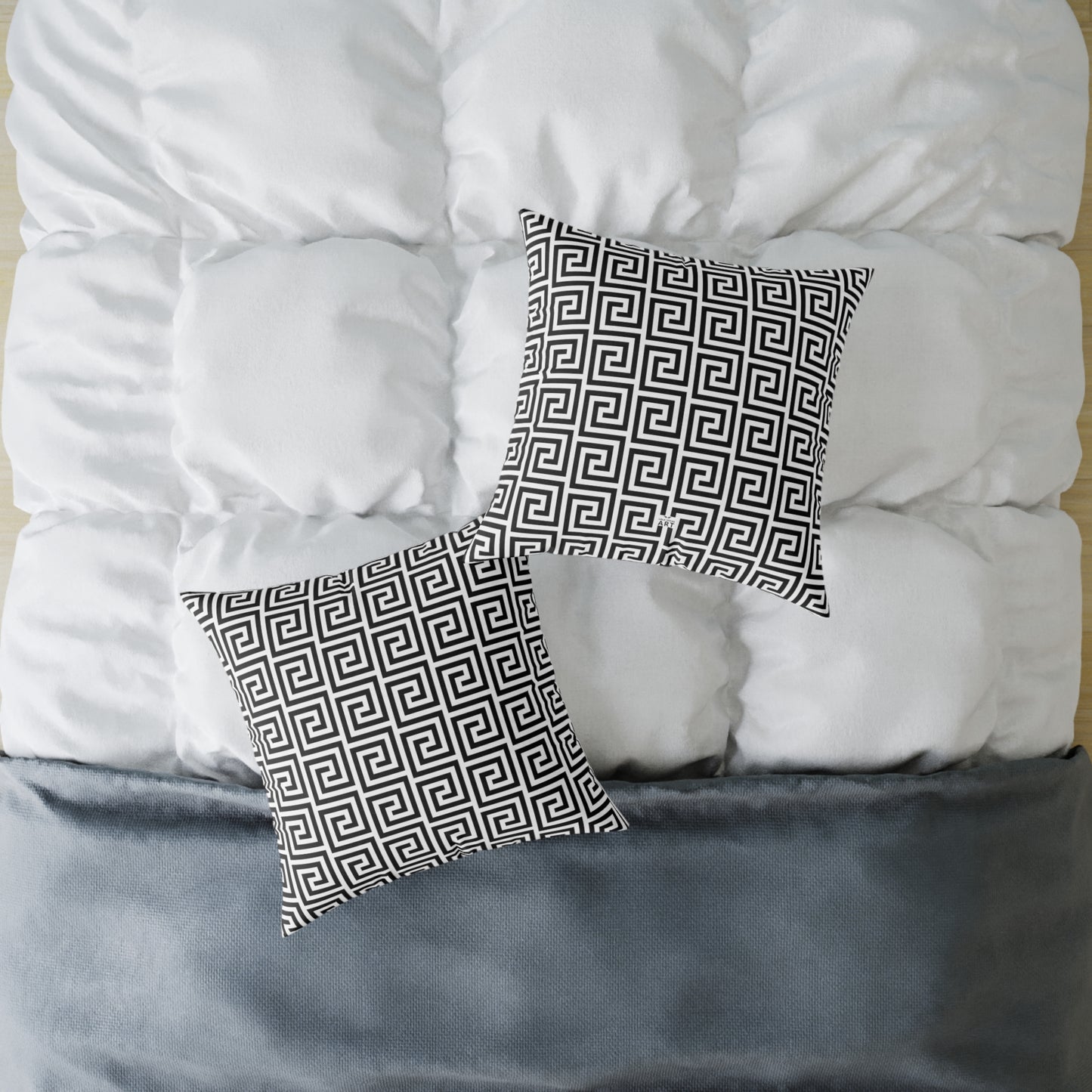 Greek Key Pattern Square Poly Canvas Pillow | Black White Geometric Throw Pillow