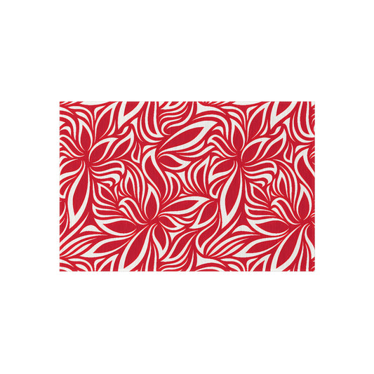 Red White Tropical Leaf Pattern Outdoor/Indoor Rug | Patio Mat