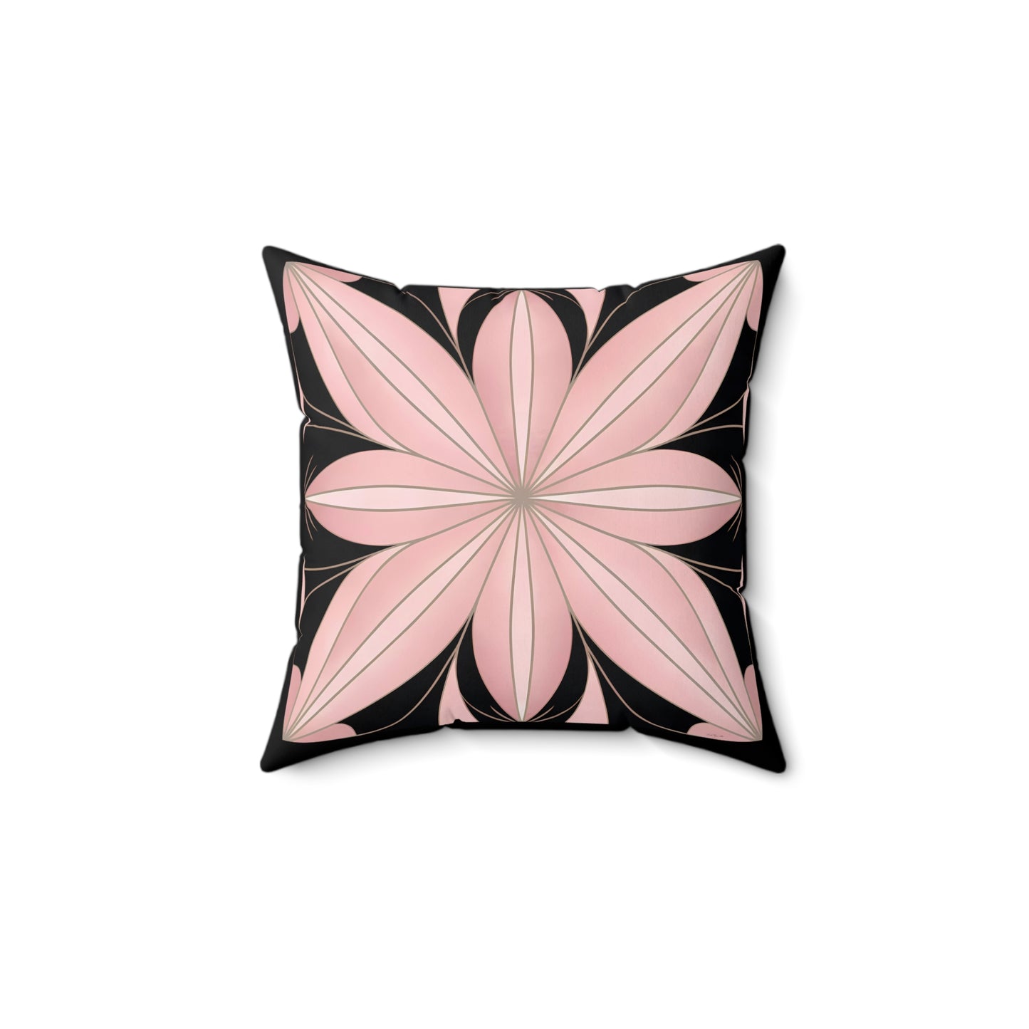 Art Deco Flower Square Pillow, Hollywood Regency Home Decor, Art Nouveau Style, Pink and Black Pillow, Throw Pillow - LOLA VEGAS ART