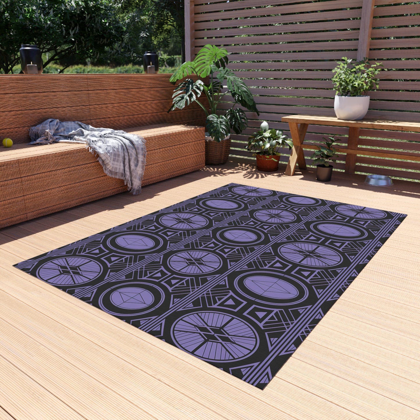 Chic Outdoor/Indoor Rug for Stylish Patios, Geometric Design, Weather-Resistant Floor Mat, Garden Rug, Boho Decor, Outdoor Living - LOLA VEGAS ART