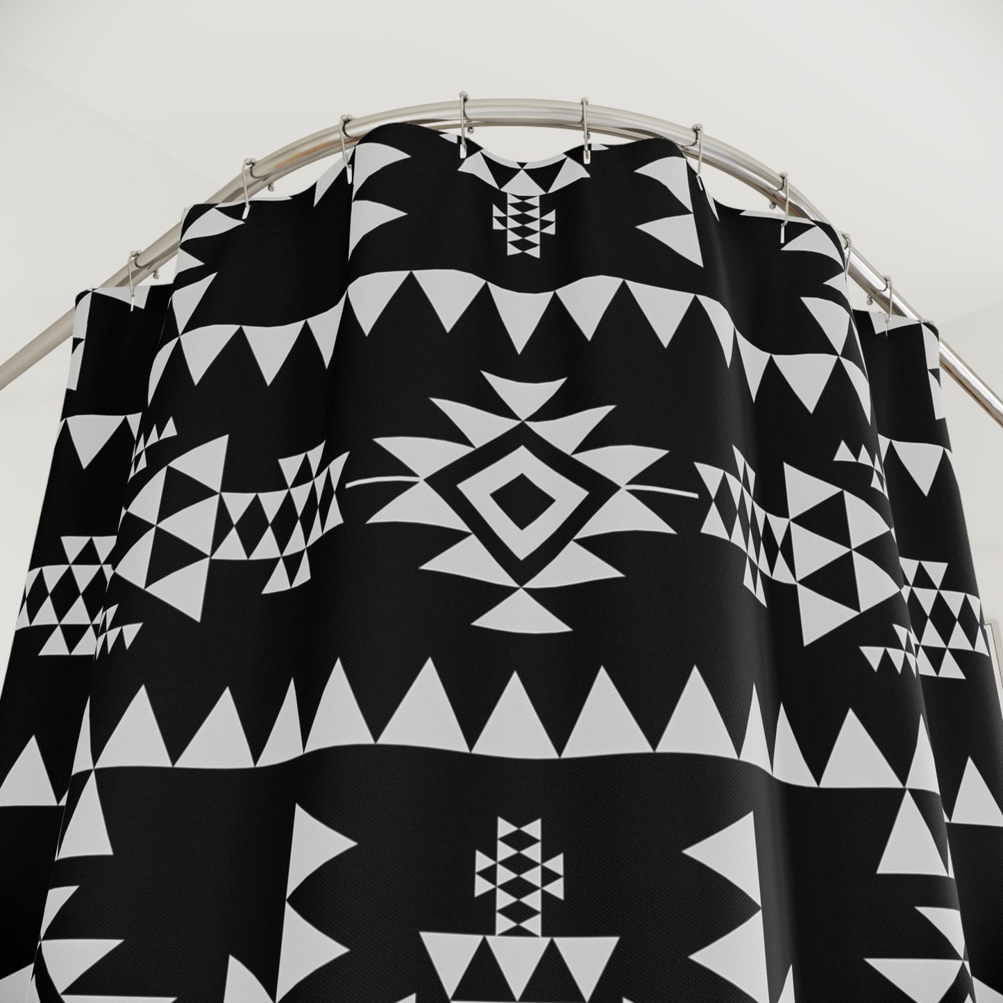 Tribal Boho Southwest Shower Curtain - Black & White Geometric Ethnic Home Decor, Bathroom Accessories, Indie Art Bath Decor,