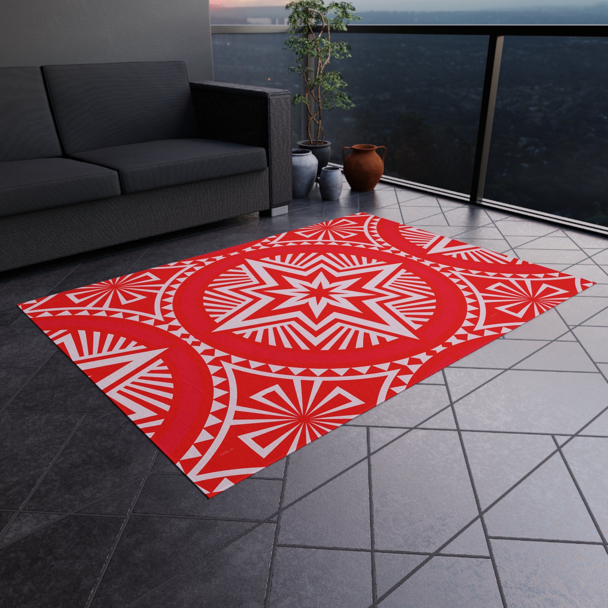Vibrant Outdoor/Indoor Rug with Star Pattern, Patio Decor, Garden Accent, Boho Outdoor Living, Bright Summer Mat, Stylish Entrance Rug - LOLA VEGAS ART