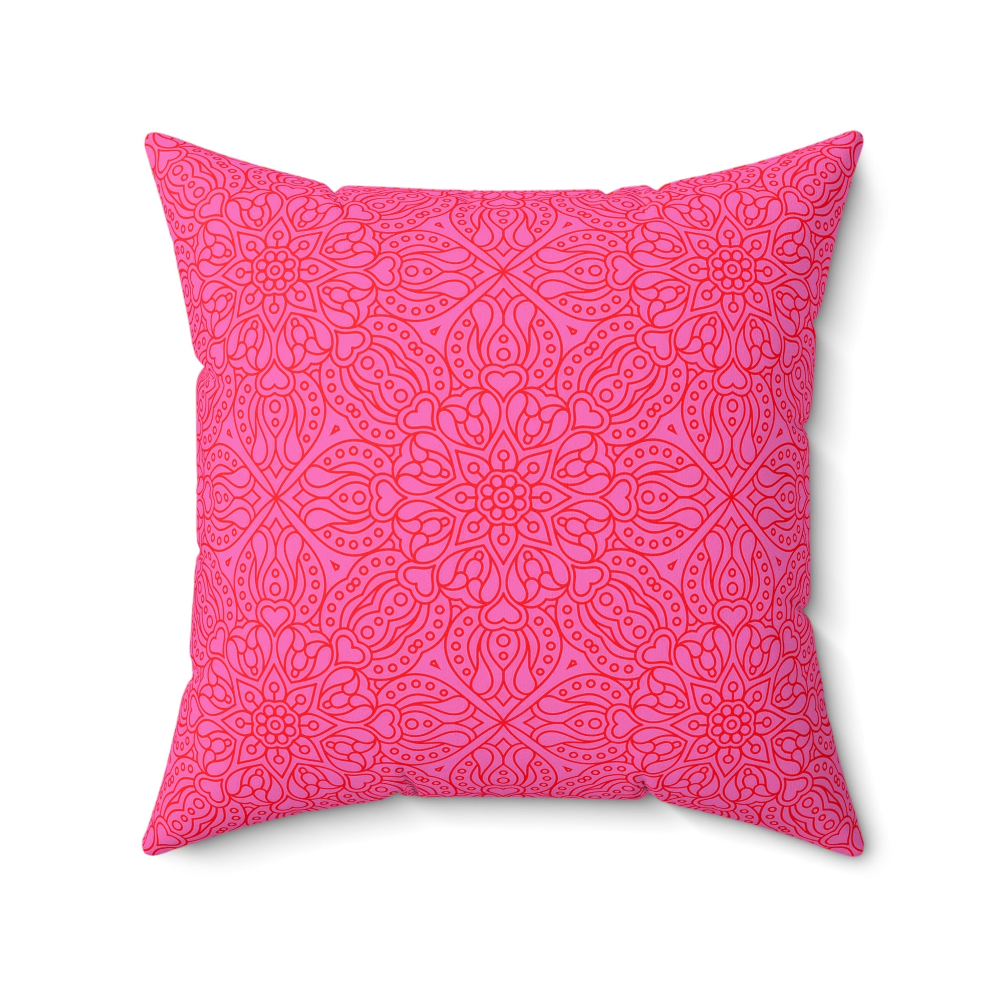 Vibrant Hot Pink Mandala Pattern Pillow, Decorative Cushion, Boho Home Decor, Cozy Living Room Accent, Gift for Her, Pink Floral Pillow - LOLA VEGAS ART