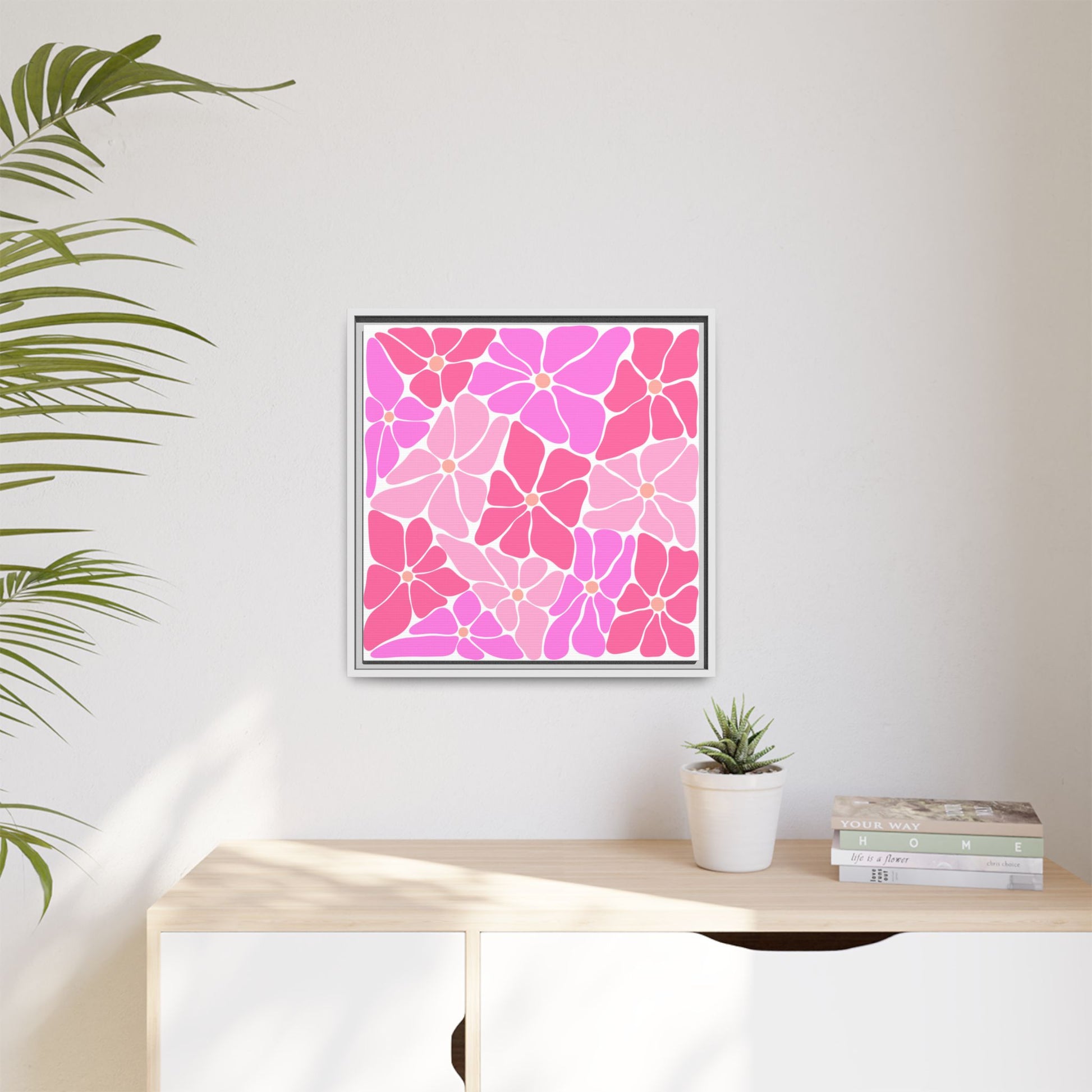 Pink Floral Wall Art, Framed Canvas Decor for Home, Vibrant Flower Print, Ideal Gift for Mother's Day, Spring Decor - LOLA VEGAS ART