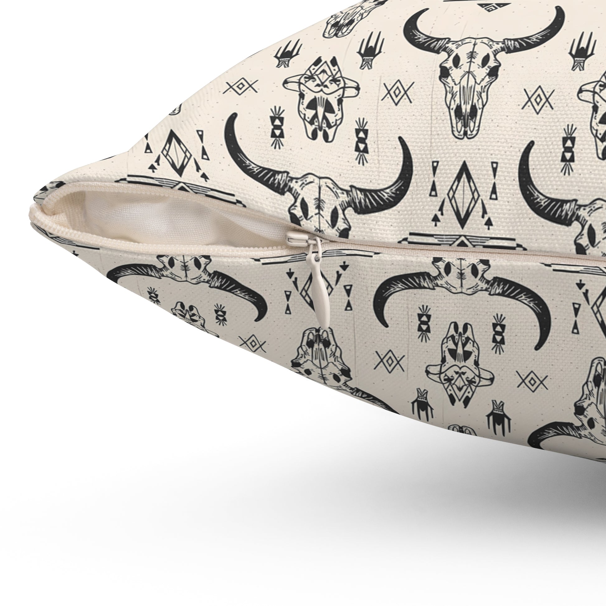 Bohemian Cow Skull Pillow - Rustic Home Decor, Farmhouse Accent, Cozy Living Room, Gift for Cow Lovers, Western Style - LOLA VEGAS ART