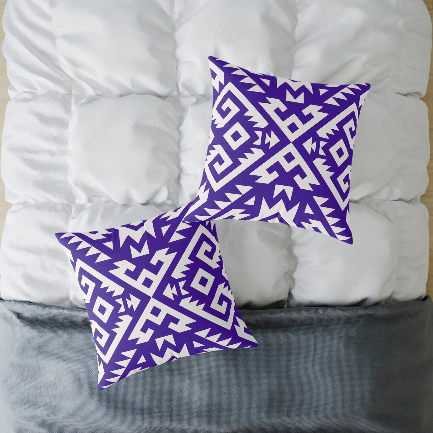 Geometric Boho Aztec Pattern Square Pillow | Purple White Tribal Throw Pillow