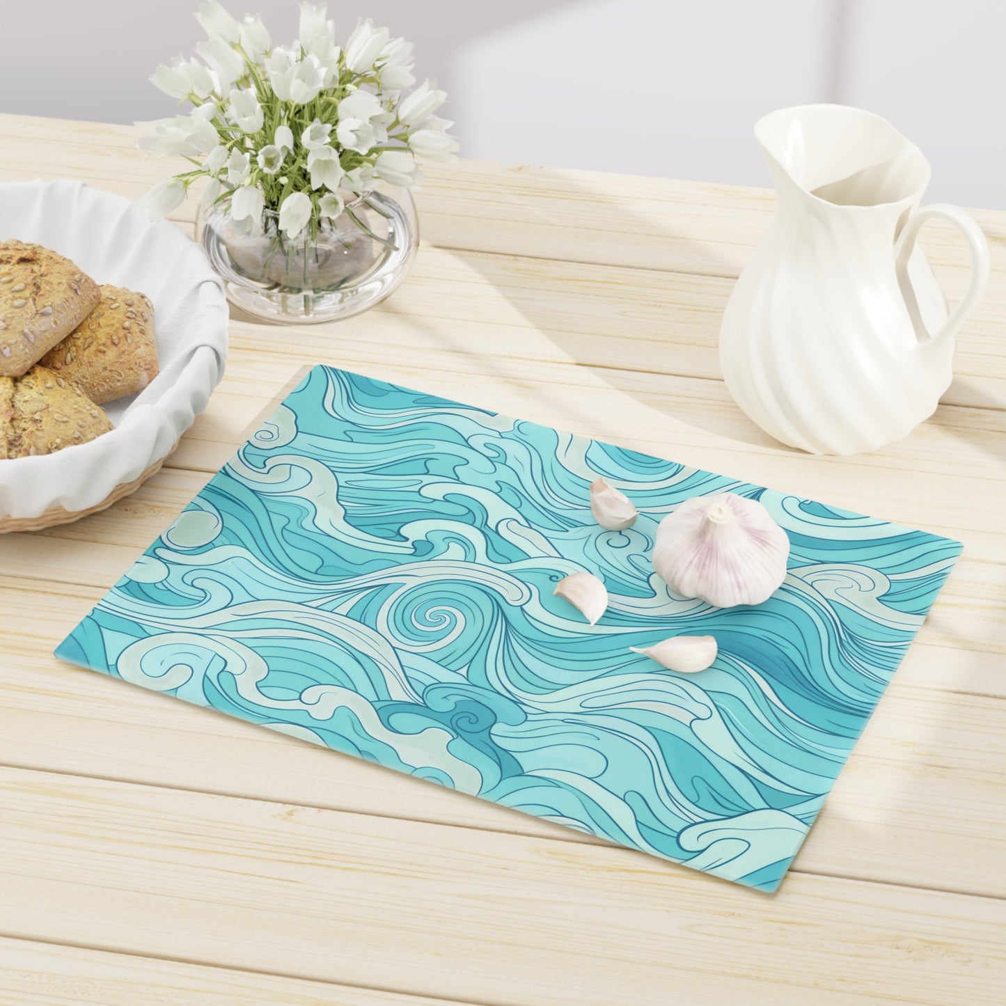 Ocean Waves Cutting Board - Aesthetic Kitchen Accessory, Beach House Decor, Unique Gift for Foodies, Housewarming Present, Cooking - LOLA VEGAS ART