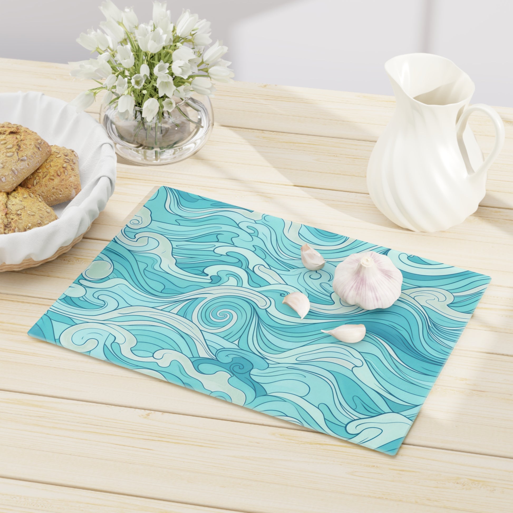 Ocean Waves Cutting Board - Aesthetic Kitchen Accessory, Beach House Decor, Unique Gift for Foodies, Housewarming Present, Cooking - LOLA VEGAS ART