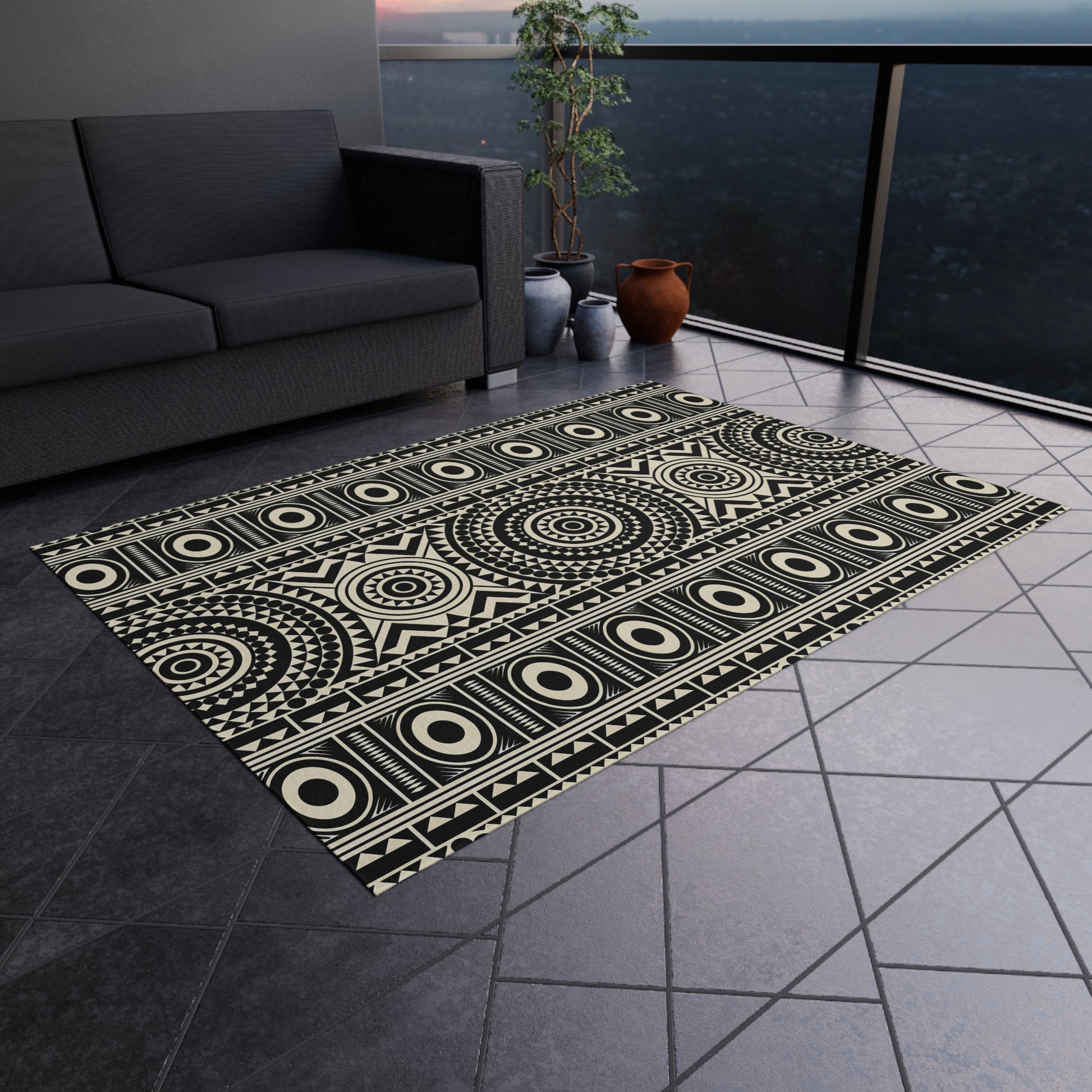 Stylish Outdoor Rug with Geometric Design, Patio Decor, Boho Outdoor Mat, Garden Area Rug, Unique Home Accent, Summer BBQ Decor - LOLA VEGAS ART