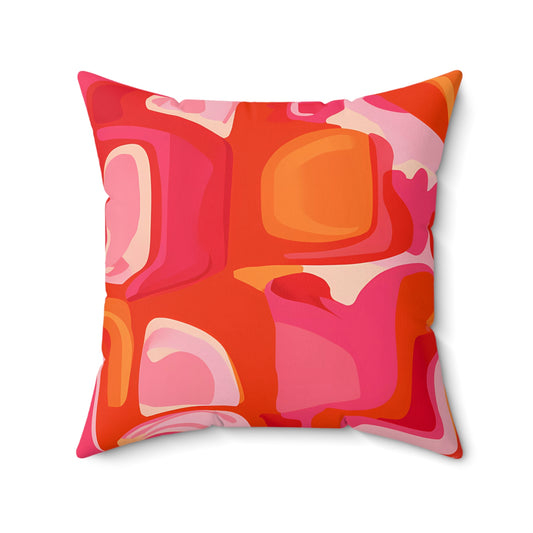 Boho Psychedelic Pillow, Retro Pink Orange Abstract Square Throw Pillow, Home Decor Accent, Bohemian Cushion, Groovy Pillowcase, Hippie - LOLA VEGAS ART