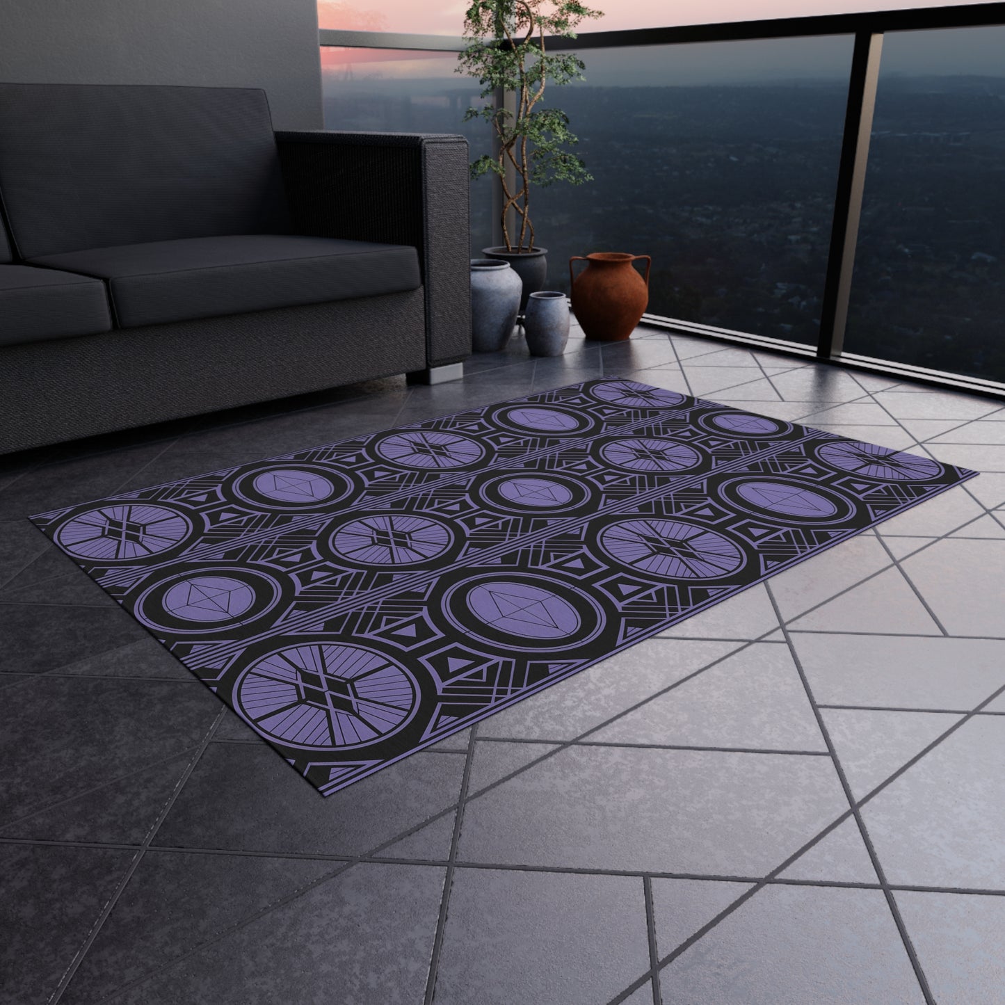 Chic Outdoor/Indoor Rug for Stylish Patios, Geometric Design, Weather-Resistant Floor Mat, Garden Rug, Boho Decor, Outdoor Living - LOLA VEGAS ART
