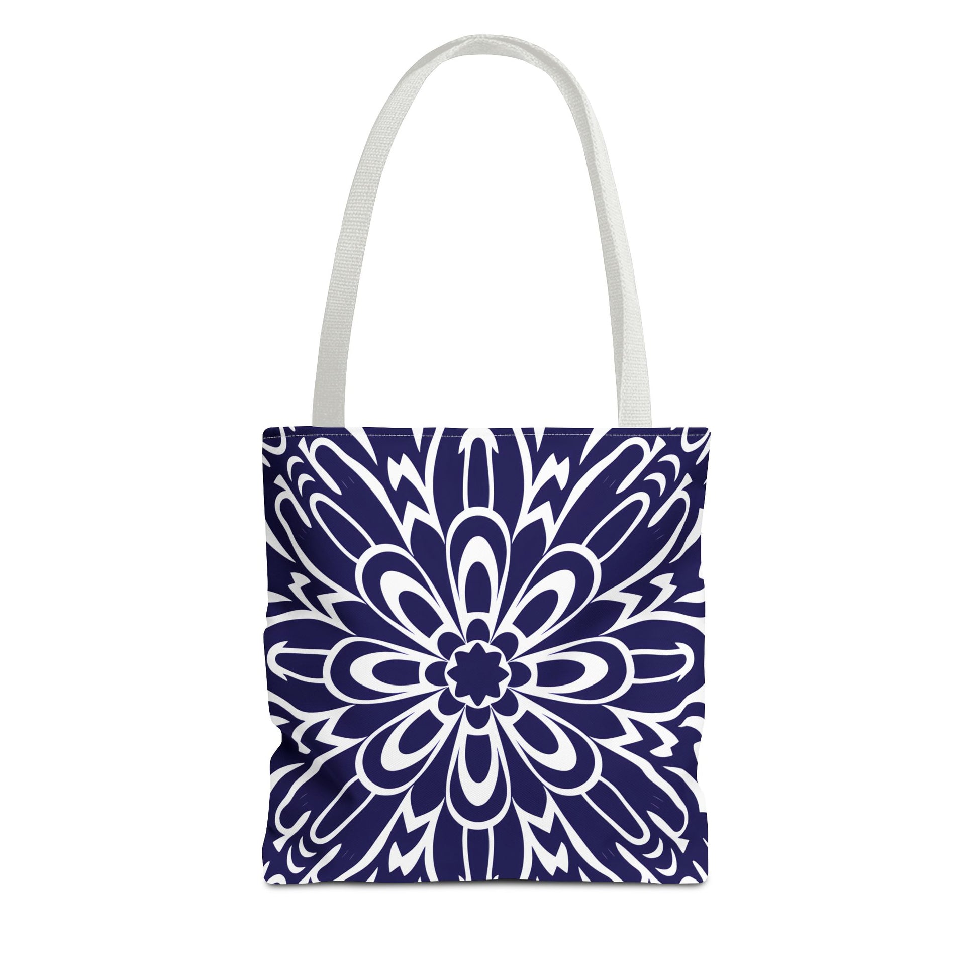Vibrant Navy Blue and White Floral Tote Bag, Boho Chic Shopper Bag, Eco-Friendly Grocery Tote, Stylish Beach Bag, Gift for Mom or Bride - LOLA VEGAS ART