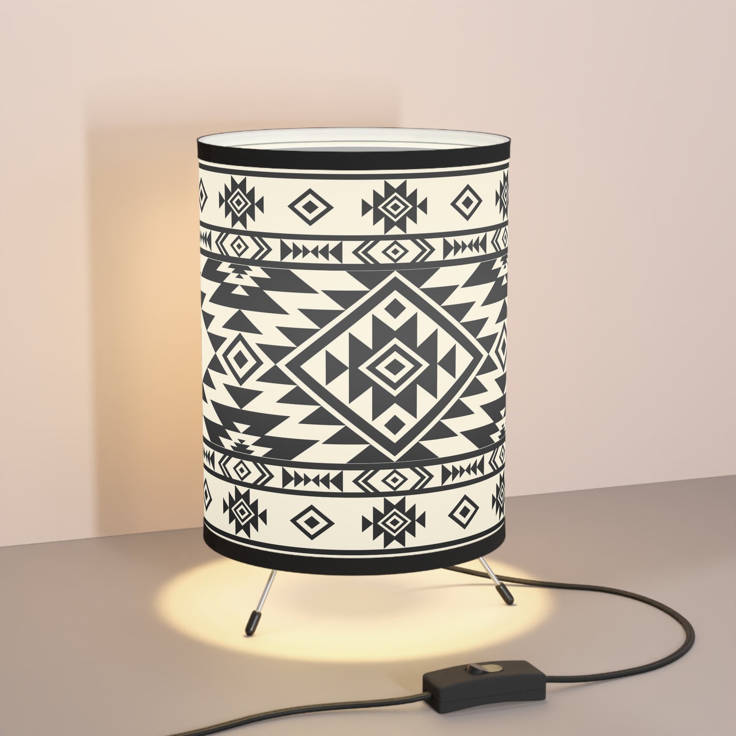Table Lamp, Tribal Ethnic Print, Eclectic Home Decor, US Plug, Black and White Shade, Native Design, CA Plug, Boho Chic Lighting, Unique - LOLA VEGAS ART