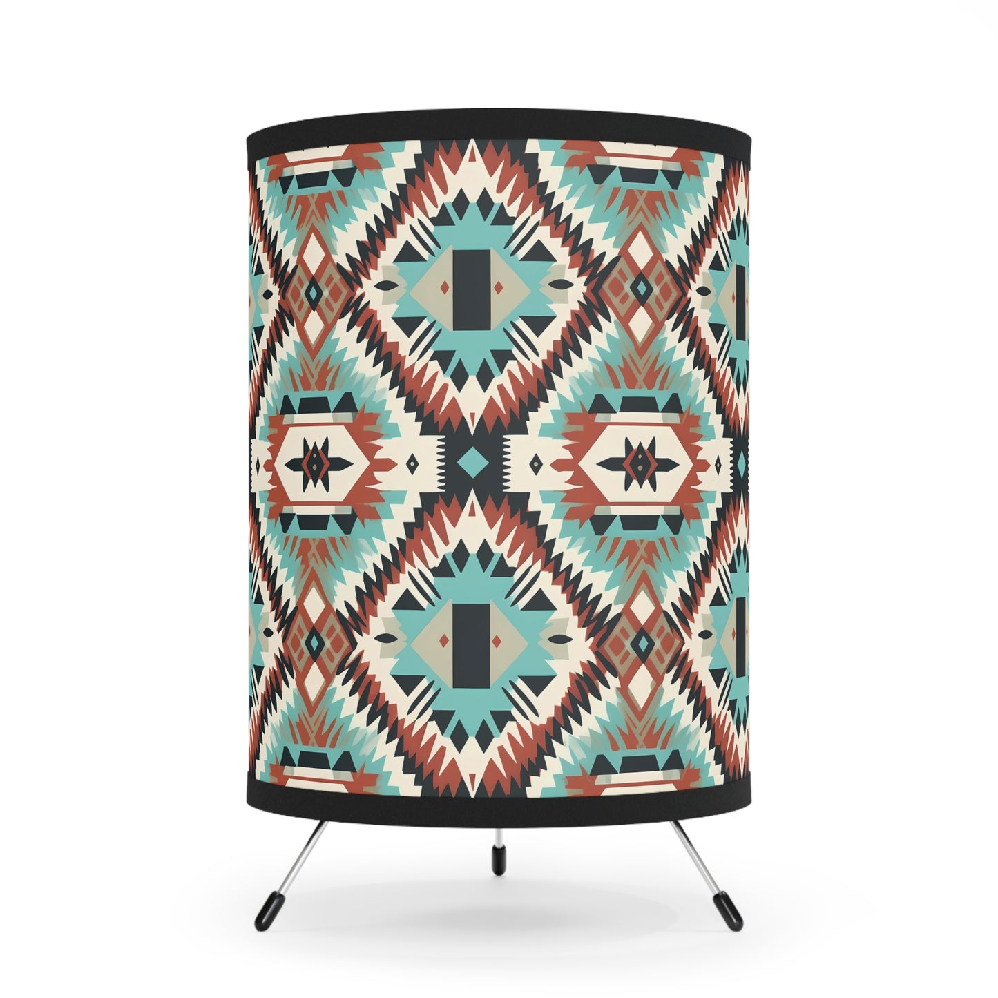 Bohemian Tripod Lamp - Colorful Geometric Shade for Cozy Living Room, Bedroom Decor, Tribal Style Lighting, Unique Gift Idea, Home