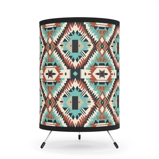 Bohemian Tripod Lamp - Colorful Geometric Shade for Cozy Living Room, Bedroom Decor, Tribal Style Lighting, Unique Gift Idea, Home - LOLA VEGAS ART