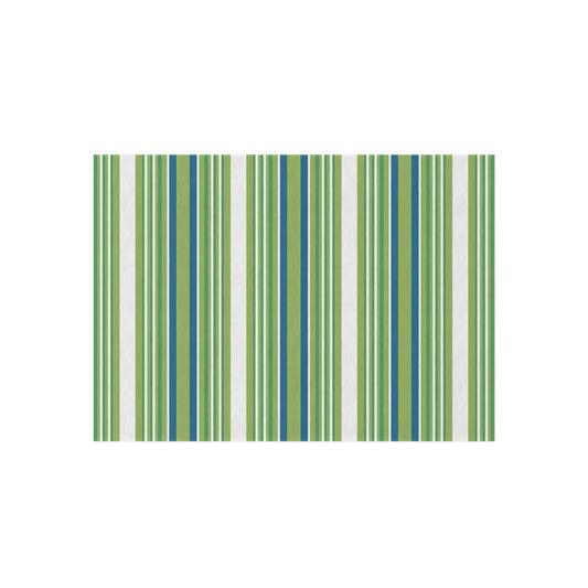 Green Blue White Stripe Outdoor Rug | Patio Mat, Weather-Resistant